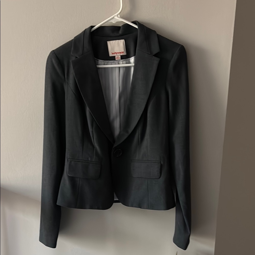 Charcoal Gray Blazer Fitted Suit Jacket Professional